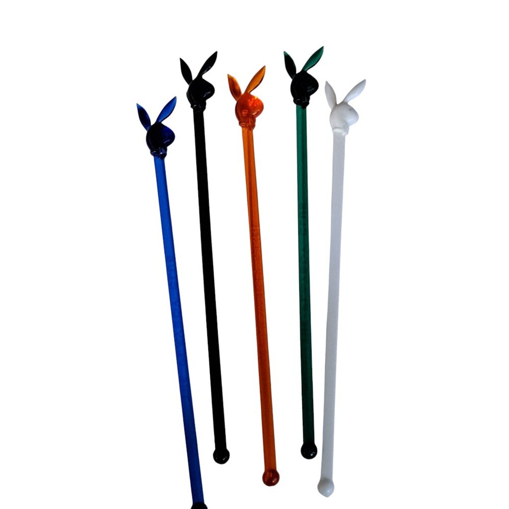 5 Multicolored Vintage 1970's "The Playboy Club" Bunny Swizzle Sticks Stirrer